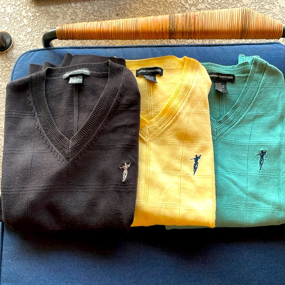 Bundle of 3 Fairway Outfitters Cotton V Neck Golf Sweater Vest - SZ M